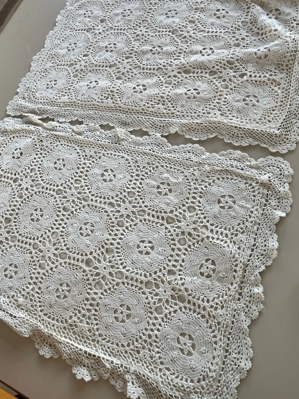Boho vintage antique off white crochet pillow case shams